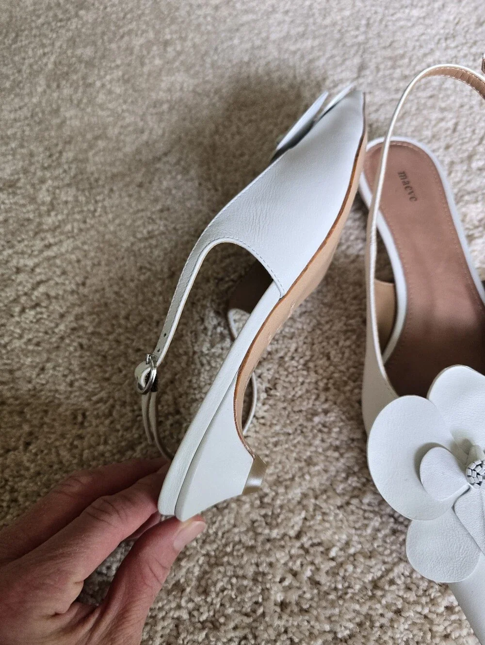 Anthropologie Maeve Floral Orchid Flower Slingback Heels Size 37 6.5 White Shoes